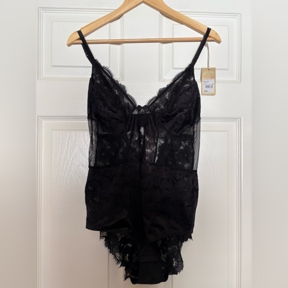 NWT No.1 Jenny Pakham Black Eyelash Lace Bodysuit  UK 18 US 14 XL Flora Body